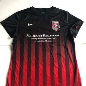 Nike Soccer T-Shirt Size L Red and Black For Women’s-V Neck-Polyester New